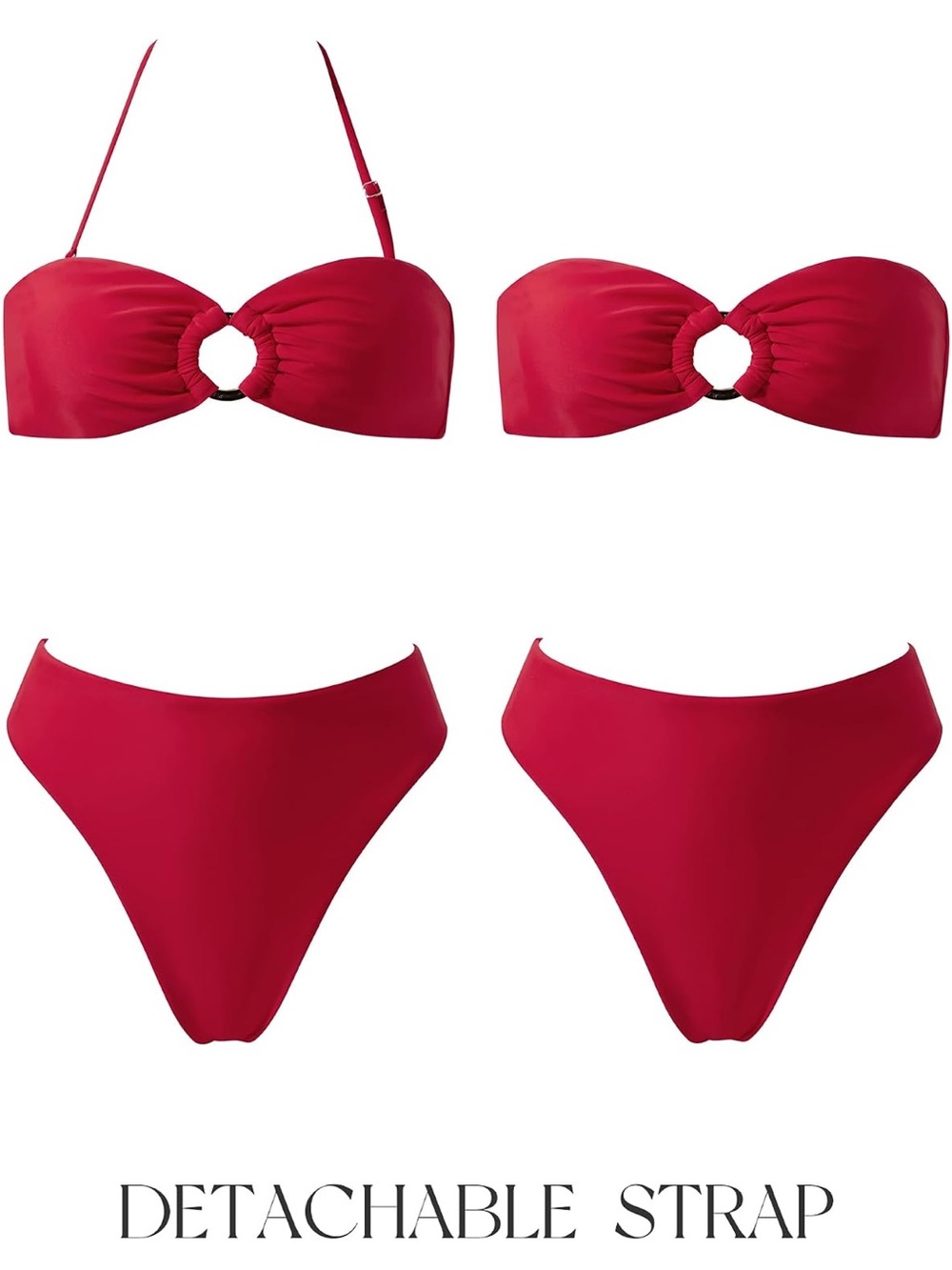 Amazon Red Bandeau Bikini Set with Detachable Strap